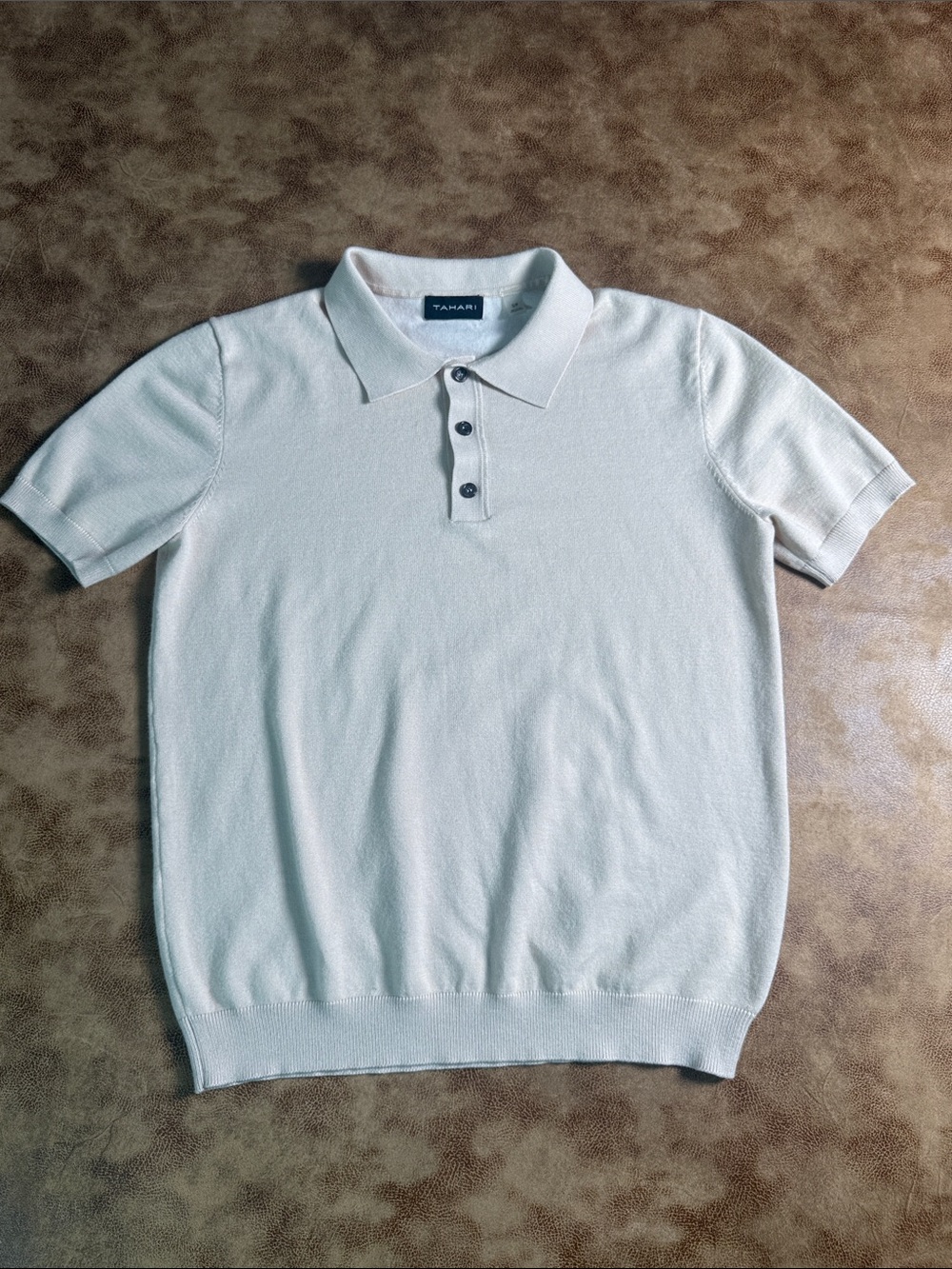 Tahari Men’s Small Cream Knit Polo Shirt Short Sleeve